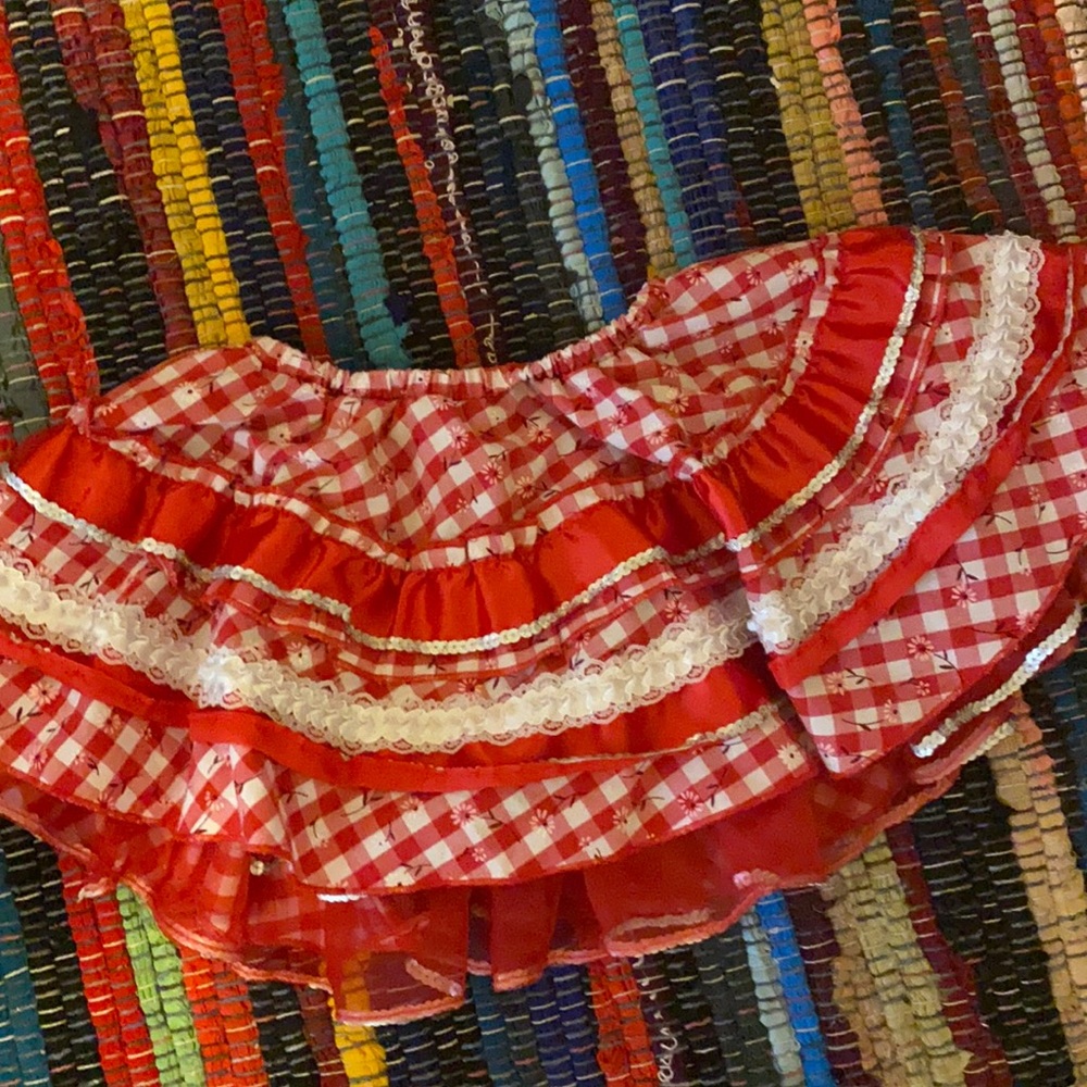 Red and white floral skirt